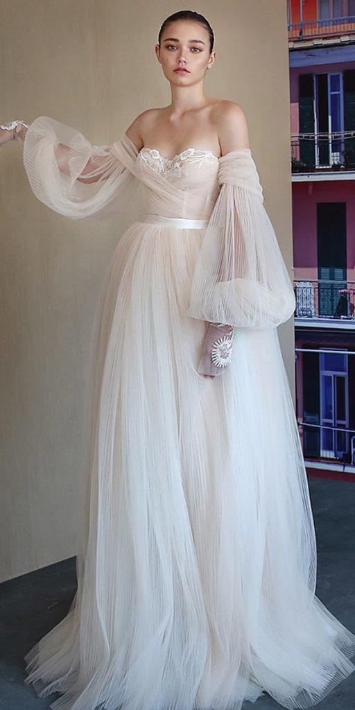  fantasy wedding dresses a line sweetheart with puff sleeeves galia lahav