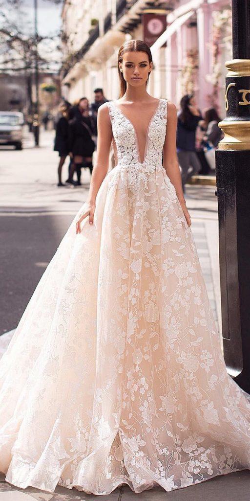 fantasy wedding dresses ball gown deep v neckline floral blush milla nova