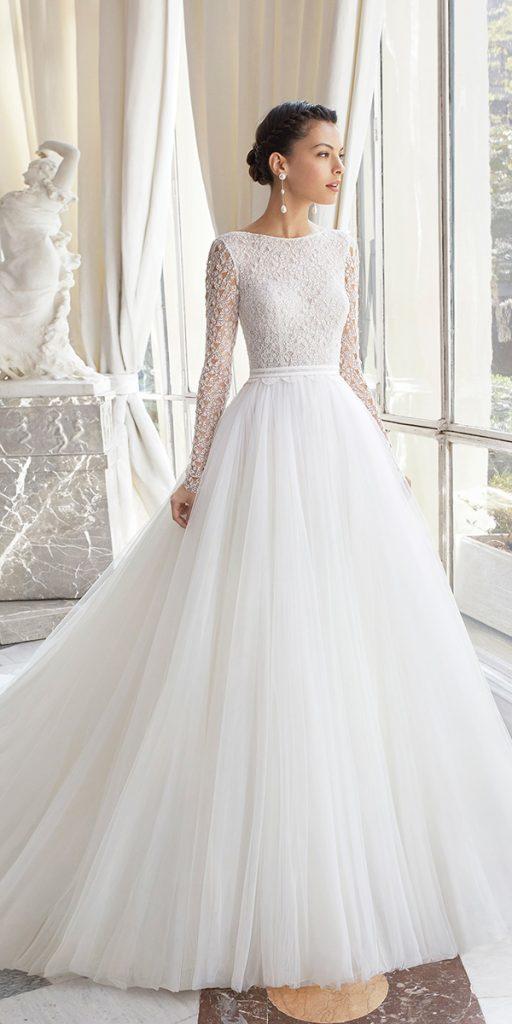 fantasy wedding dresses ball gown with illusion long sleeves lace top rosa clara