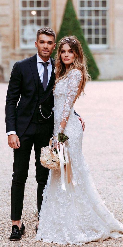 fantasy wedding dresses with long sleeves low back floral appliques galialahav