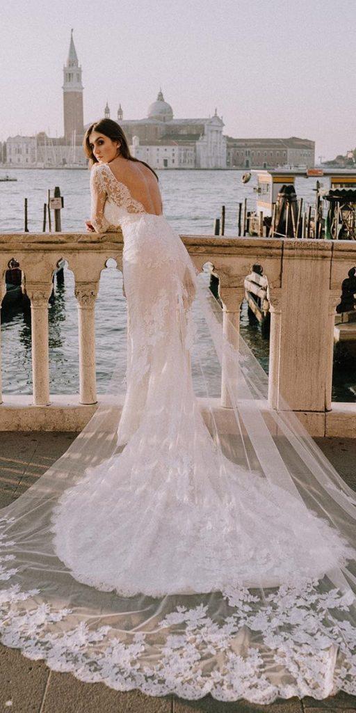  fantasy wedding dresses with long sleeves v back train lace pronovias