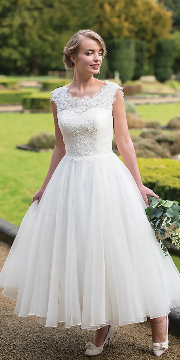 illusion lace sweetheart neck cap sleeves tea length wedding dresses ivory and co