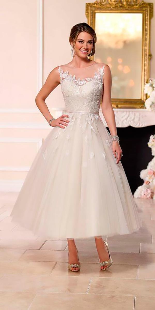 illusion lace sweetheart neckline tea length wedding dresses stella york