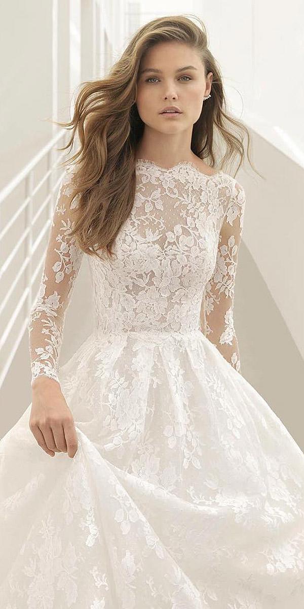 illusion long sleeve wedding dresses a line lace embellishment rosa clara