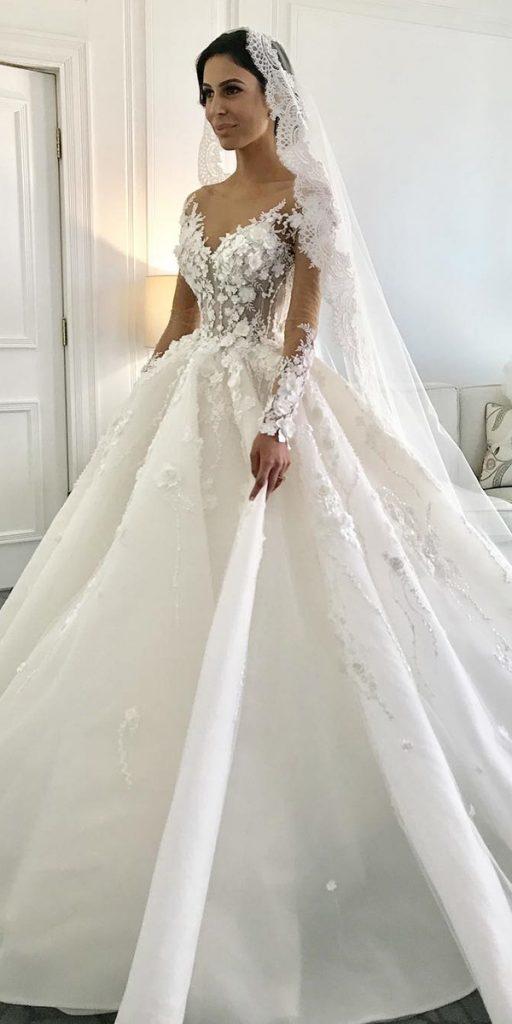  illusion long sleeve wedding dresses ball gown sweetheart lace steven khalil