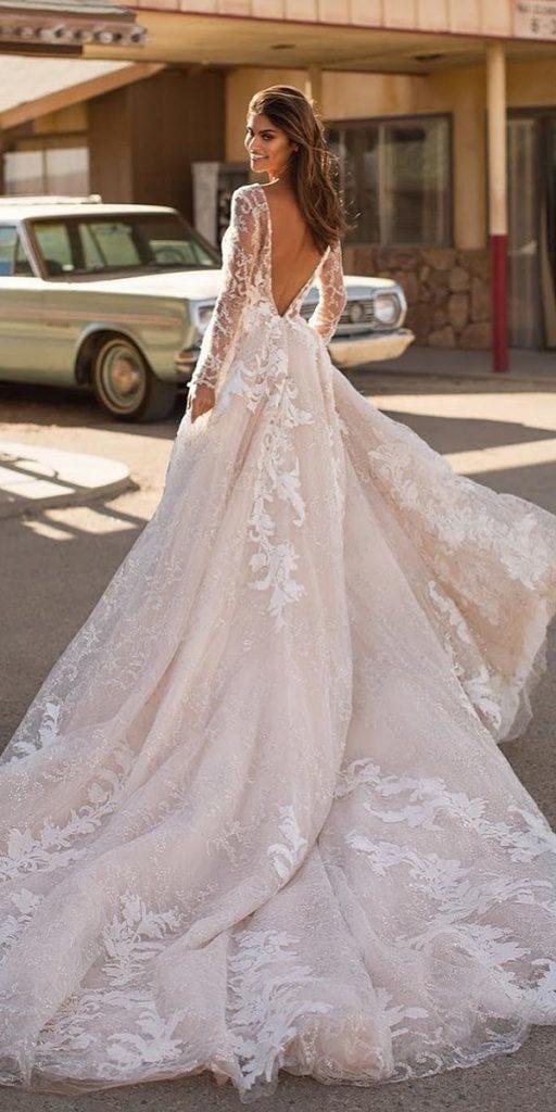 illusion long sleeve wedding dresses ball gown v back lace blush milla nova