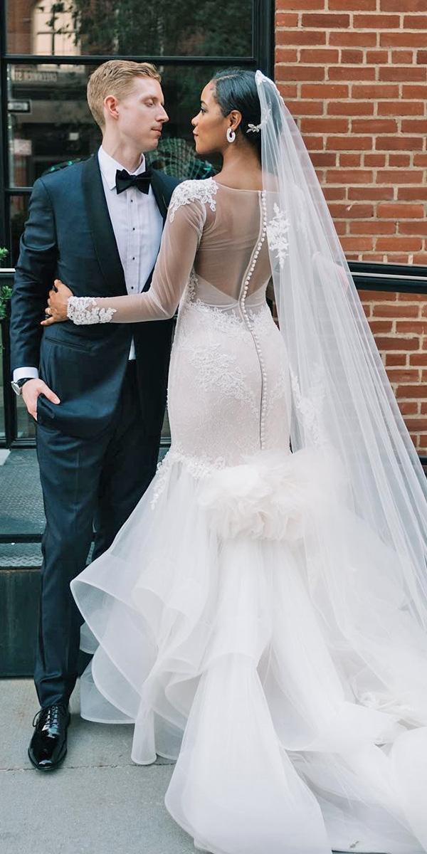 illusion long sleeve wedding dresses mermaid with veil pnina tornai