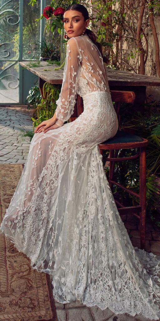 illusion long sleeve wedding dresses sheath with floral appliques lian rokman