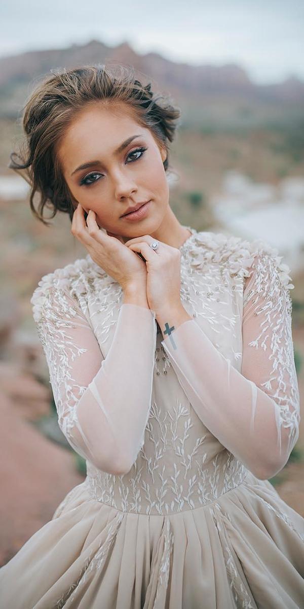 illusion long sleeve wedding dresses with floral appliques cathy telle