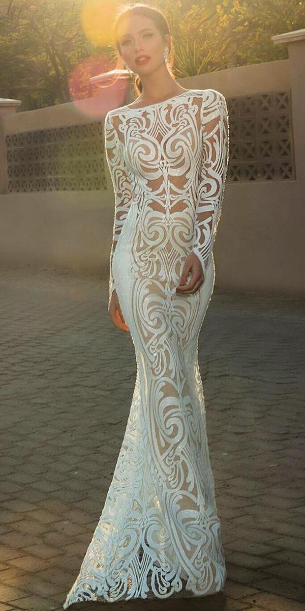 illusion long sleeves wedding dresses trumpet unique lace oved cohen