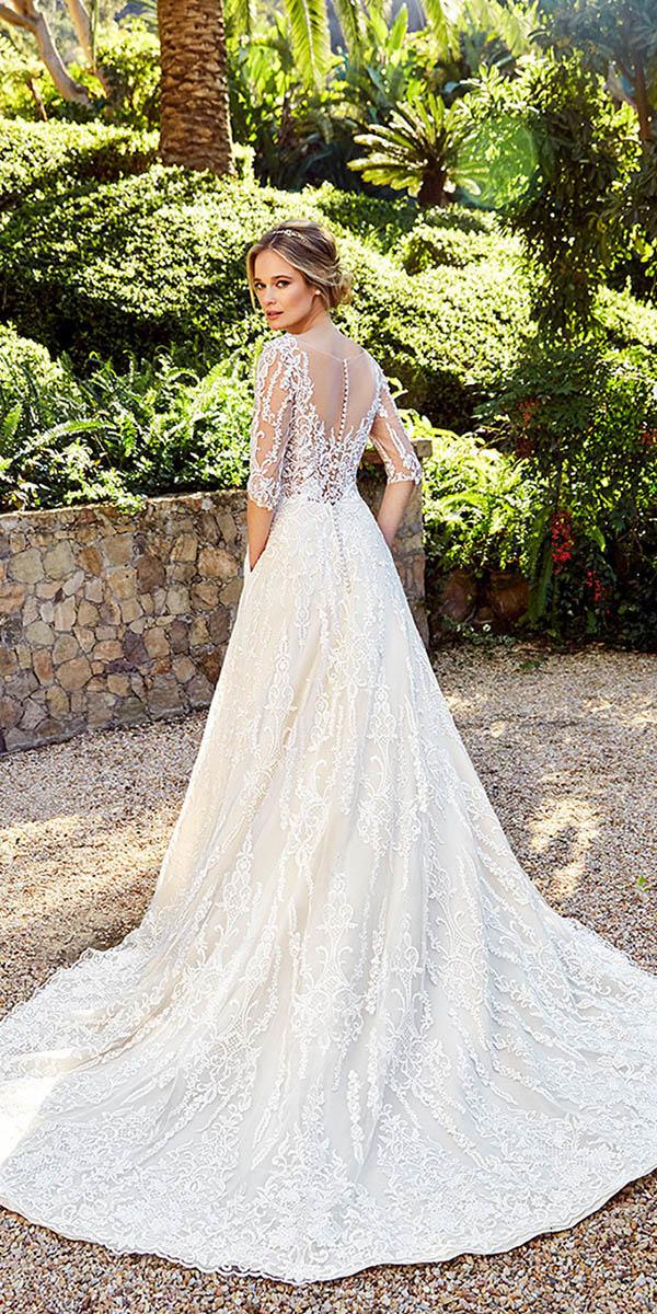 lace back wedding dresses a line with sleeves buttons moonlight bridal