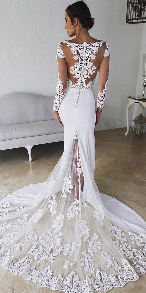 lace back wedding dresses with illusion sleeves tatto effect kitty chen couture