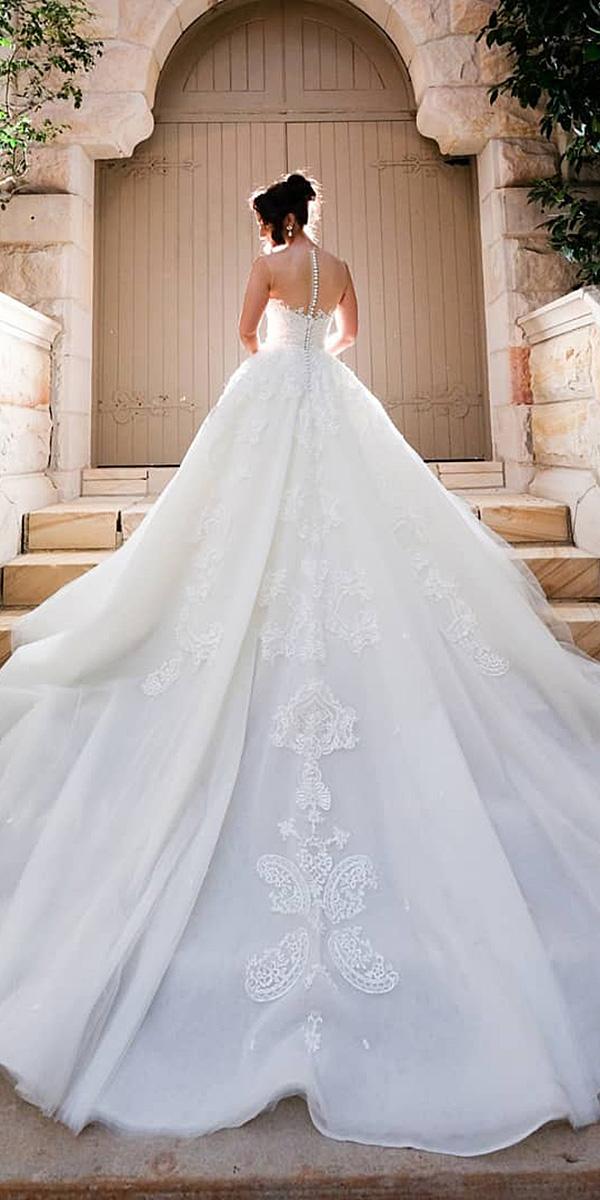 lace ball gown wedding dresses illusion back buttons with train couture by carmela