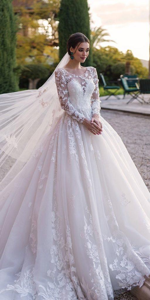  lace ball gown wedding dresses illusion sweetheart neckline with long sleeves nora naviano sposa