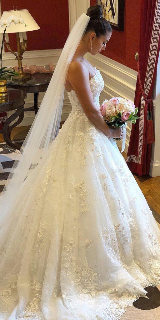 lace ball gown wedding dresses sweetheart strapless floral dennisbassonyc