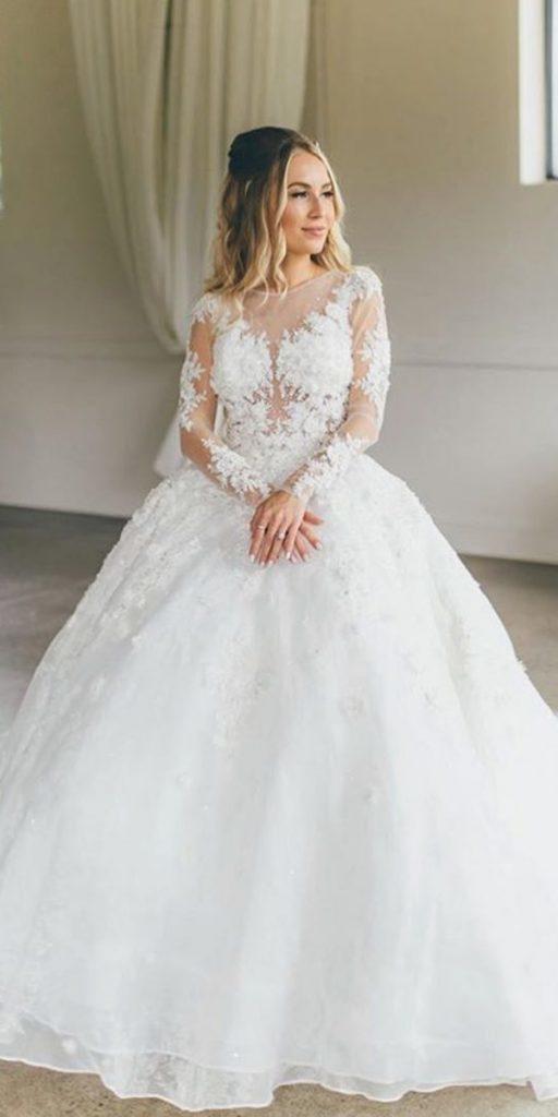  lace ball gown wedding dresses sweetheart with illusion long sleeves morileeofficial