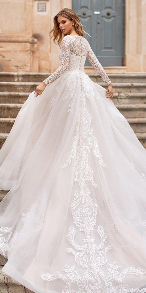  lace ball gown wedding dresses with long sleeves lace with train naviblue bridal