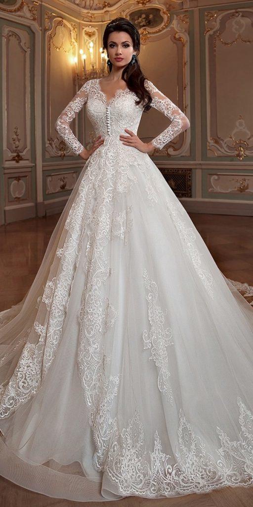 lace ball gown wedding dresses with long sleeves luxury navibluebridal