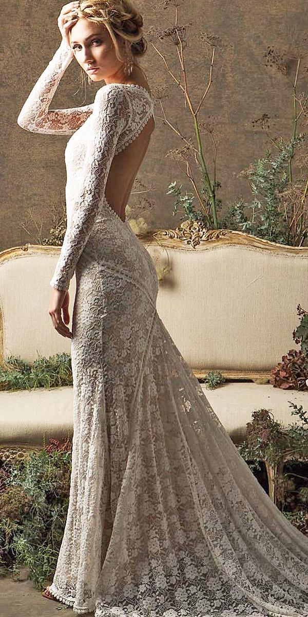 lace beach wedding dresses open back with long sleeves with train dreamers and lovers