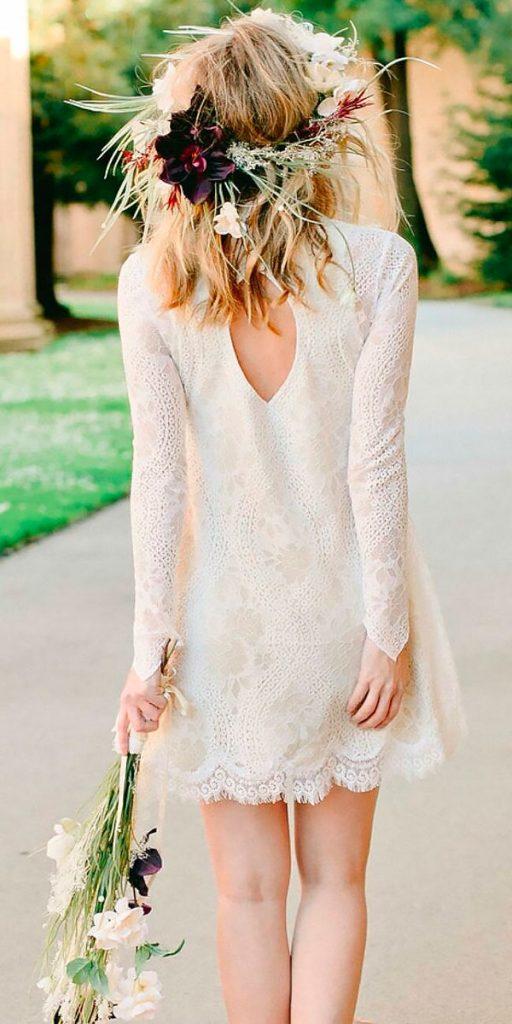 lace short wedding dresses vintage with long sleeves wear your love