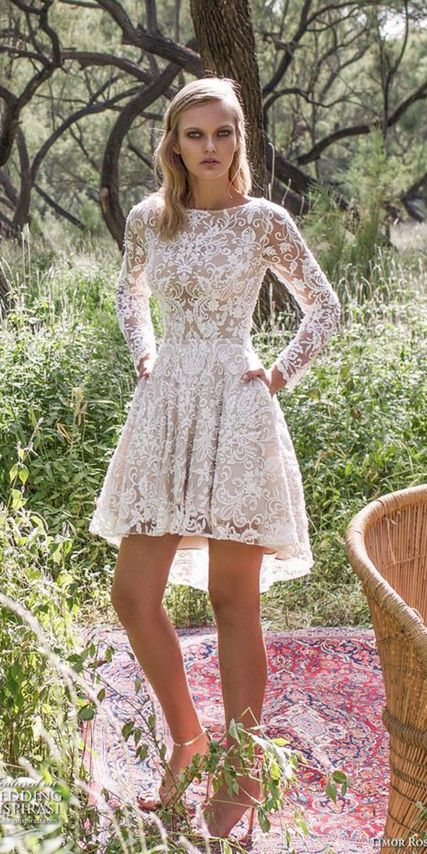  lace short wedding dresses with long sleeves lace embellishment blush limor rosen