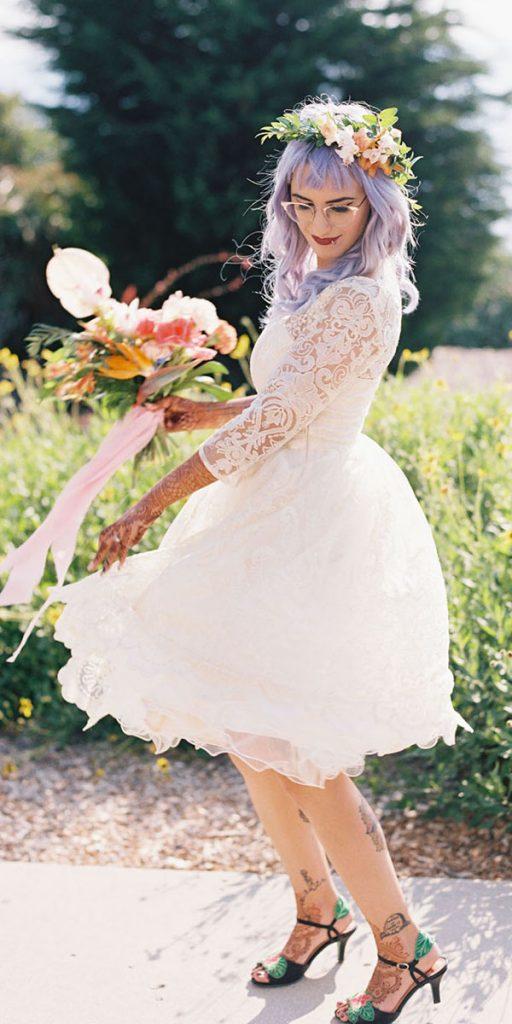  lace short wedding dresses with sleeves lace country my sun and stars co