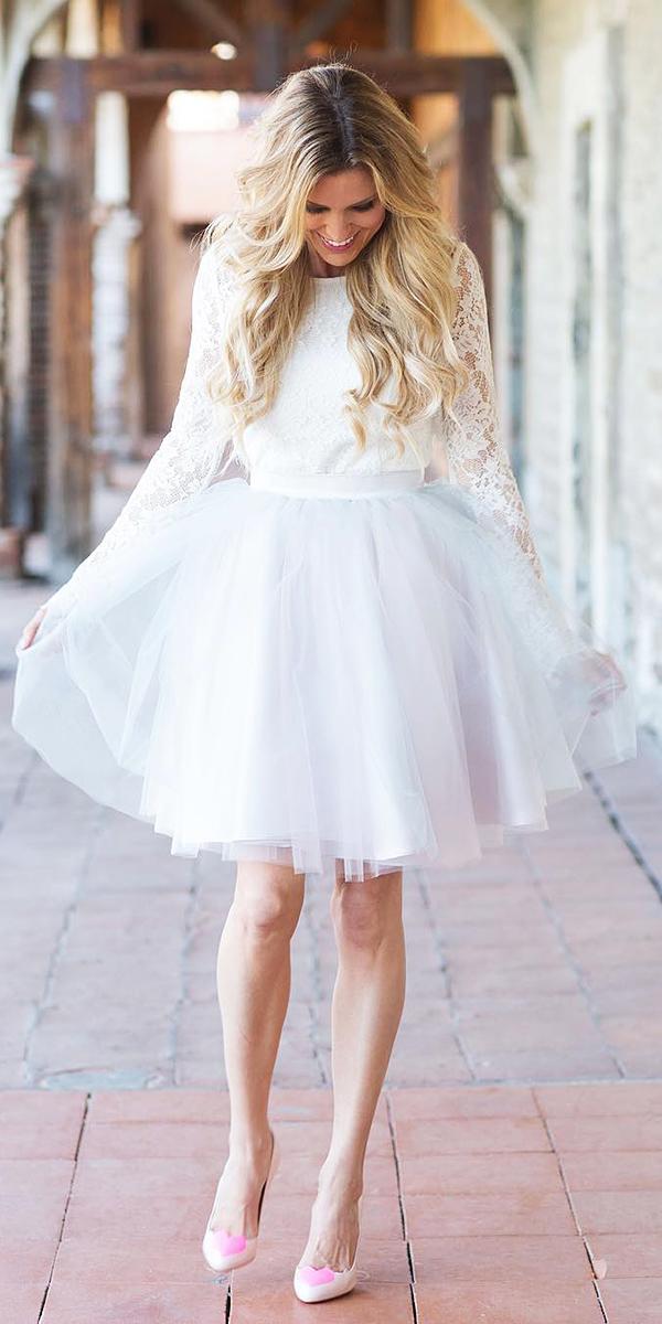 lace short wedding dresses with sleeves tulle skirt taylor cole simshauser