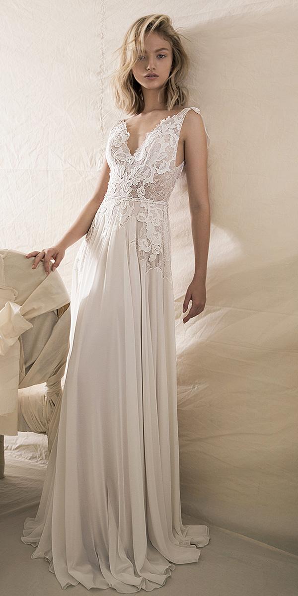 lihi hod wedding dresses 2018 a line v neckline lace floral embellishment chiffon