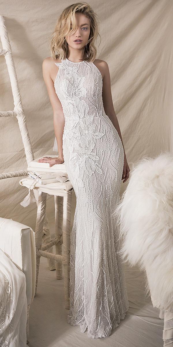 lihi hod wedding dresses 2018 sheath jewel neckline floral appliques romantic