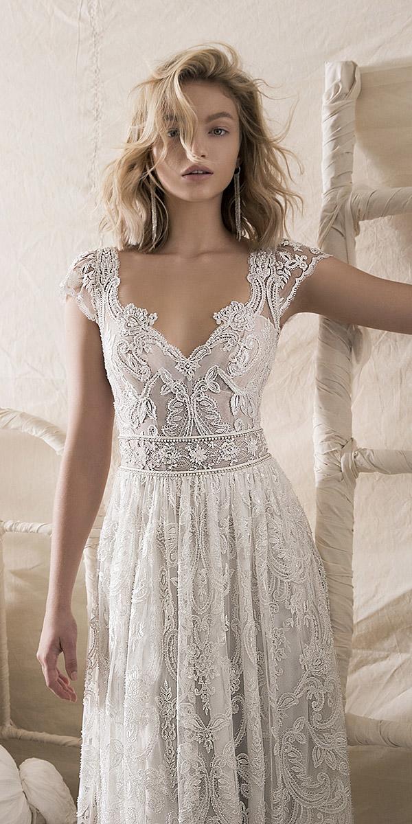 lihi hod wedding dresses 2018 sheath with cap sleeves beaded lace