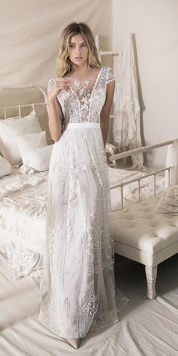 lihi hod wedding dresses 2018 with cap sleeves lace embellishment long skirt chiffon