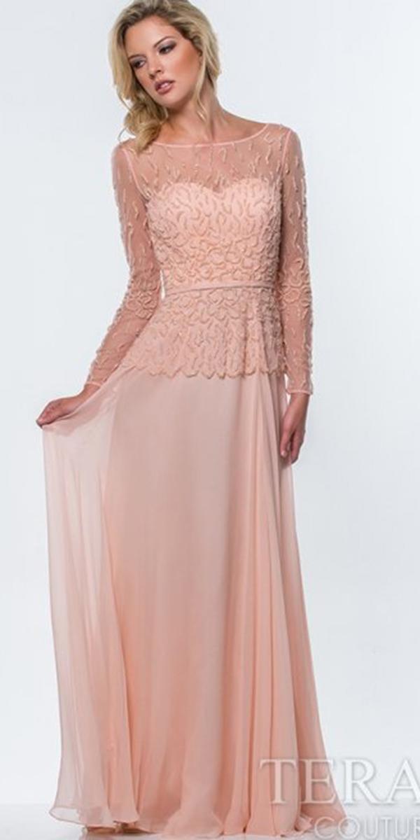 long mother of bride dresses with sleeves peach for fall terani