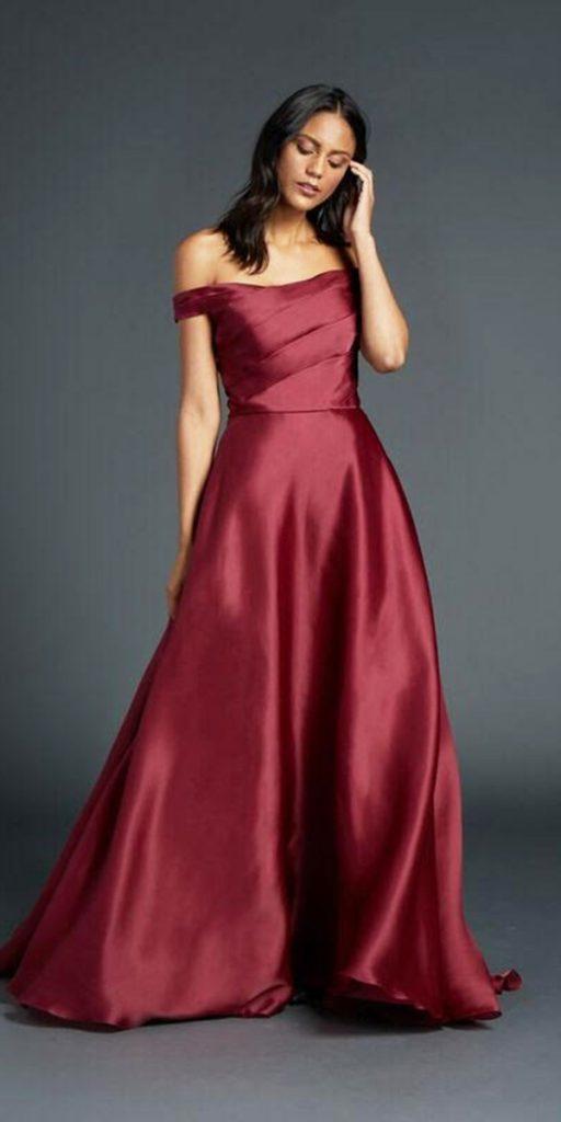 long mother of the bride dresses a line off the shoulder burgundy simple anne barge