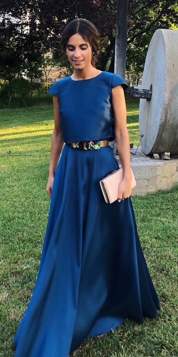 long mother of the bride dresses blue with cap sleeves gold belt for fall lacroixe