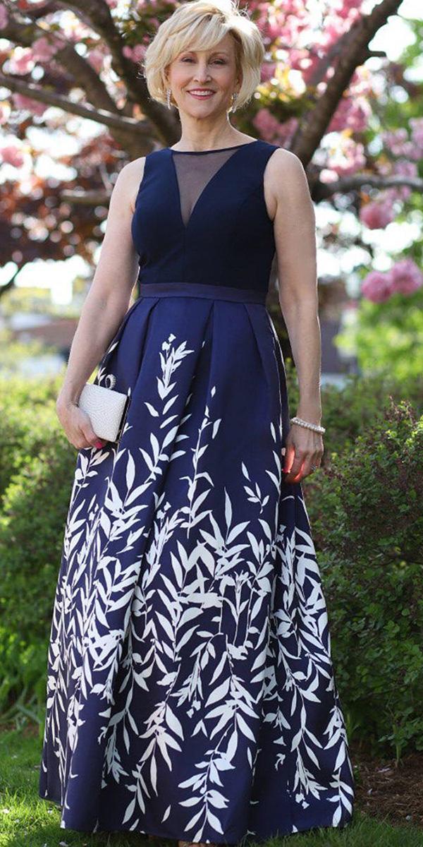long mother of the bride dresses blue with floral embellishment for spring davids bridal