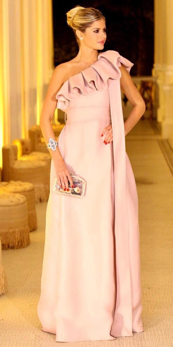 long mother of the bride dresses modern one shoulder pink vestidos oficial