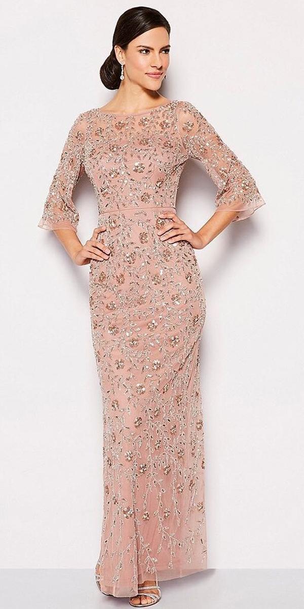 long mother of the bride dresses with three qoute sleeves sequins floral for fall aidanmattox