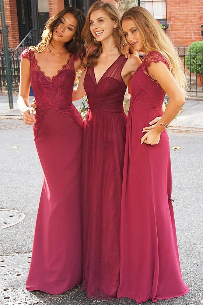 mismatched bridesmaid dresses chiffon skirt burgundy hayley paige occasions