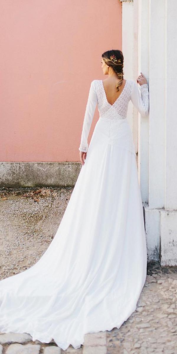 modest wedding dresses v back with long sleeves lace marta marti