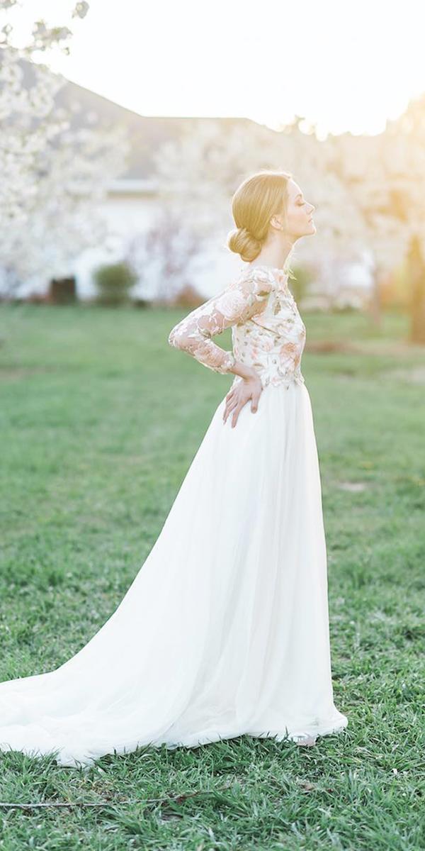 modest wedding dresses with sleeves a line floral top elegant kristina curtis photography