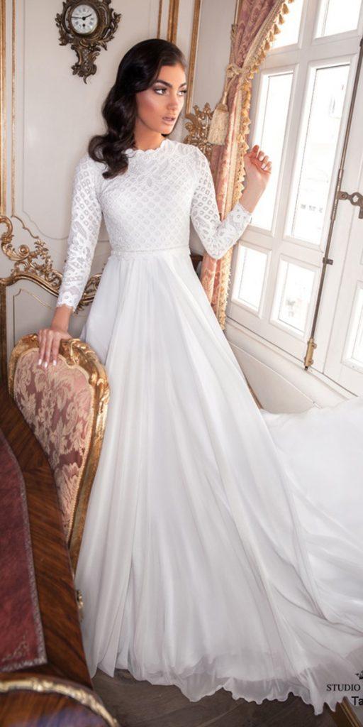  modest wedding dresses with sleeves a line lace levana