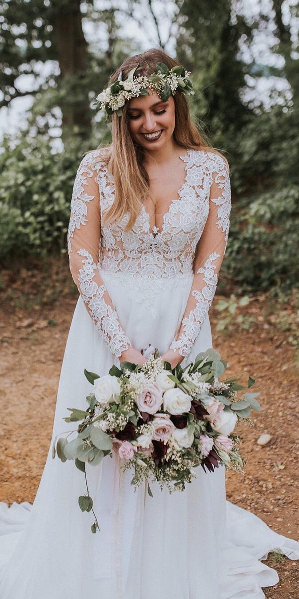 modest wedding dresses with sleeves a line lace rustic bylillian west