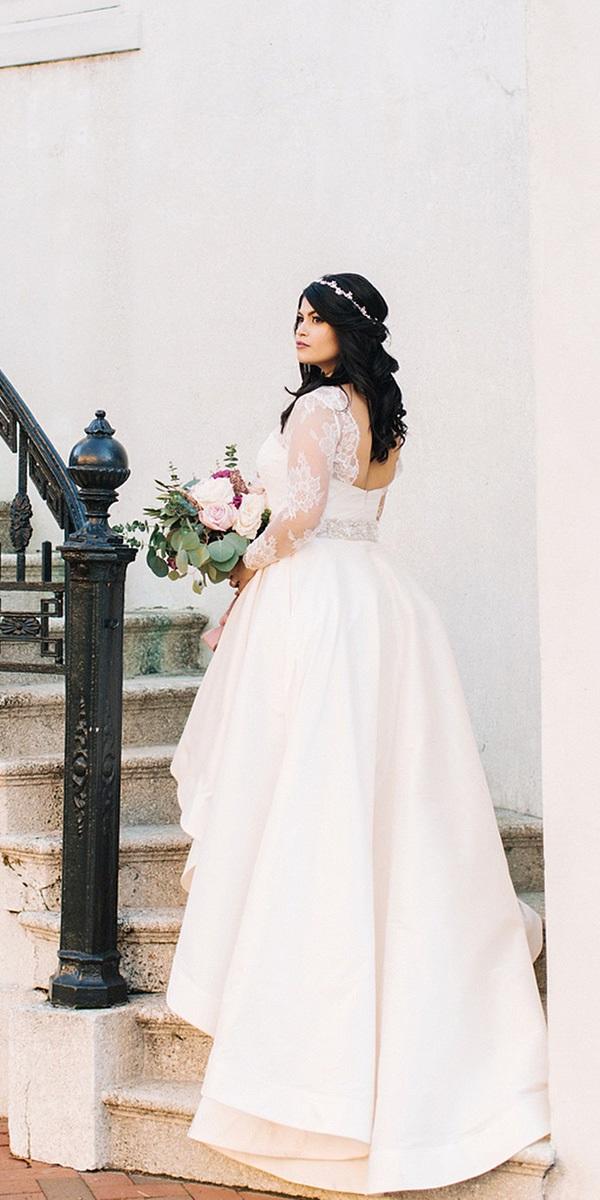 modest wedding dresses with sleeves high low for plus size anne barge