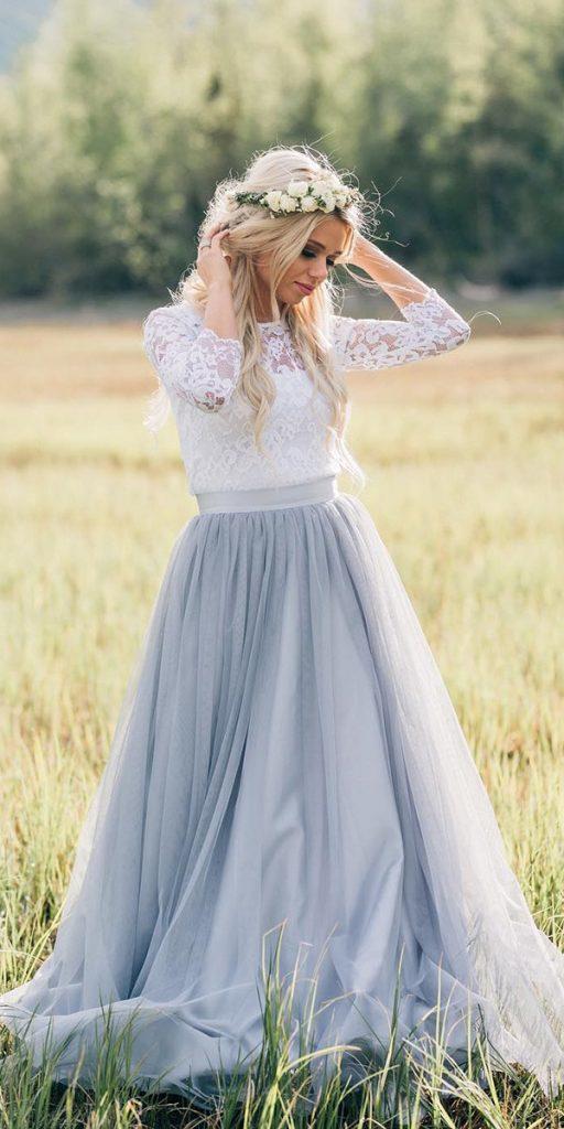  modest wedding dresses with sleeves lace top blue skirt bliss tulle