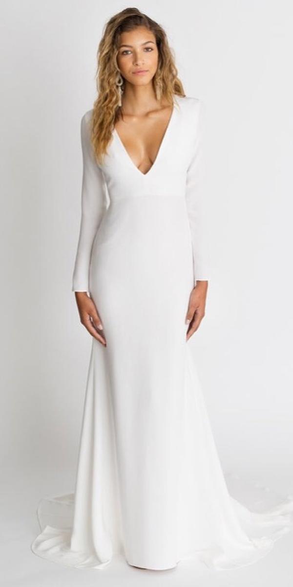 modest wedding dresses with sleeves sheath v neckline simple alexandra grecco