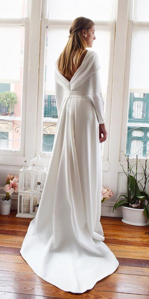 modest wedding dresses with sleeves v back with buttons simple aliciarue daatelier