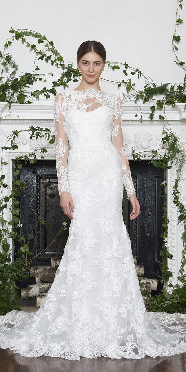 monique lhuillier wedding dresses 2018 mermaid with long sleeves full lace
