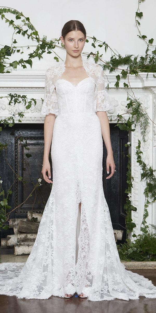 monique lhuillier wedding dresses 2018 sweetheart with cape lace embellishment
