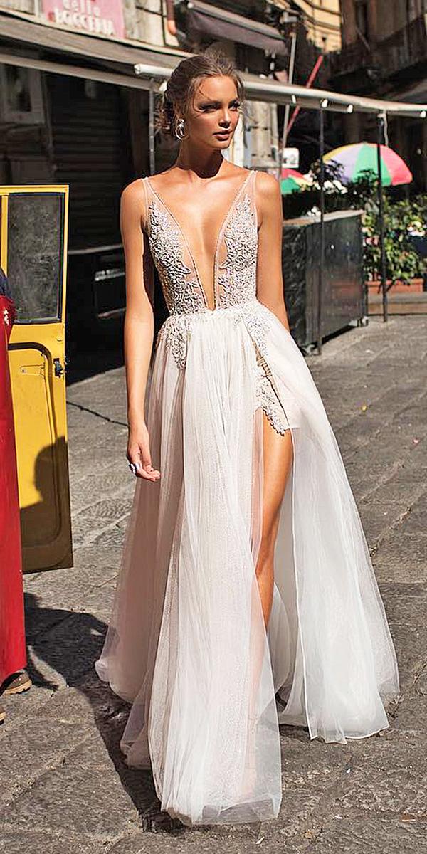 muse by berta wedding dresses deep v neckline beaded tulle skirt sexy