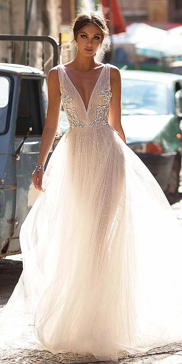 muse by berta wedding dresses deep v neckline floral appliques top light 2018